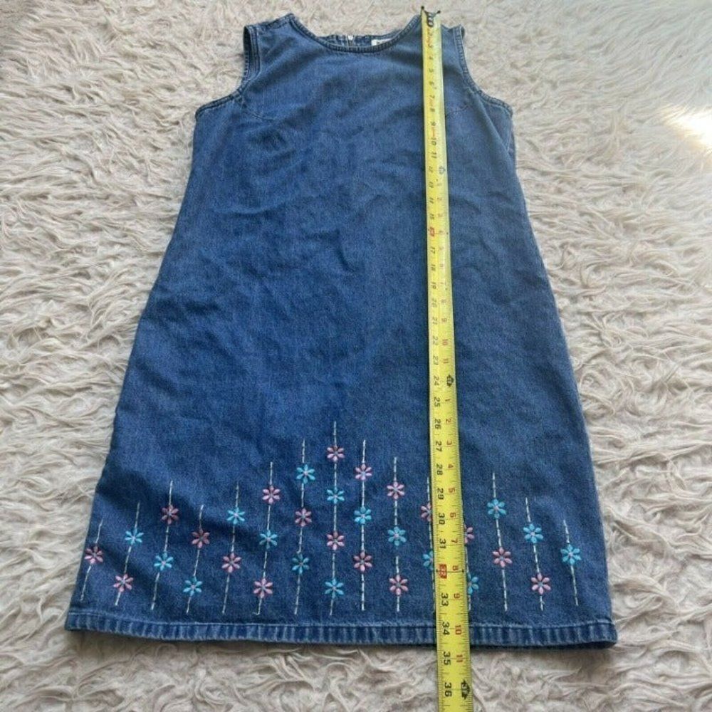 A.M.I. Vintage Women Denim Floral Embroidered Sleeveless Short Dress boho Medium - Picture 5 of 9